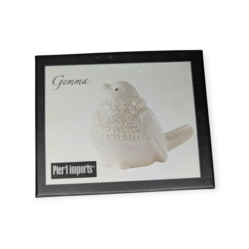 Pier 1 Imports Gemma White Sparkly Ceramic Bird Figure w/Original Box NWT